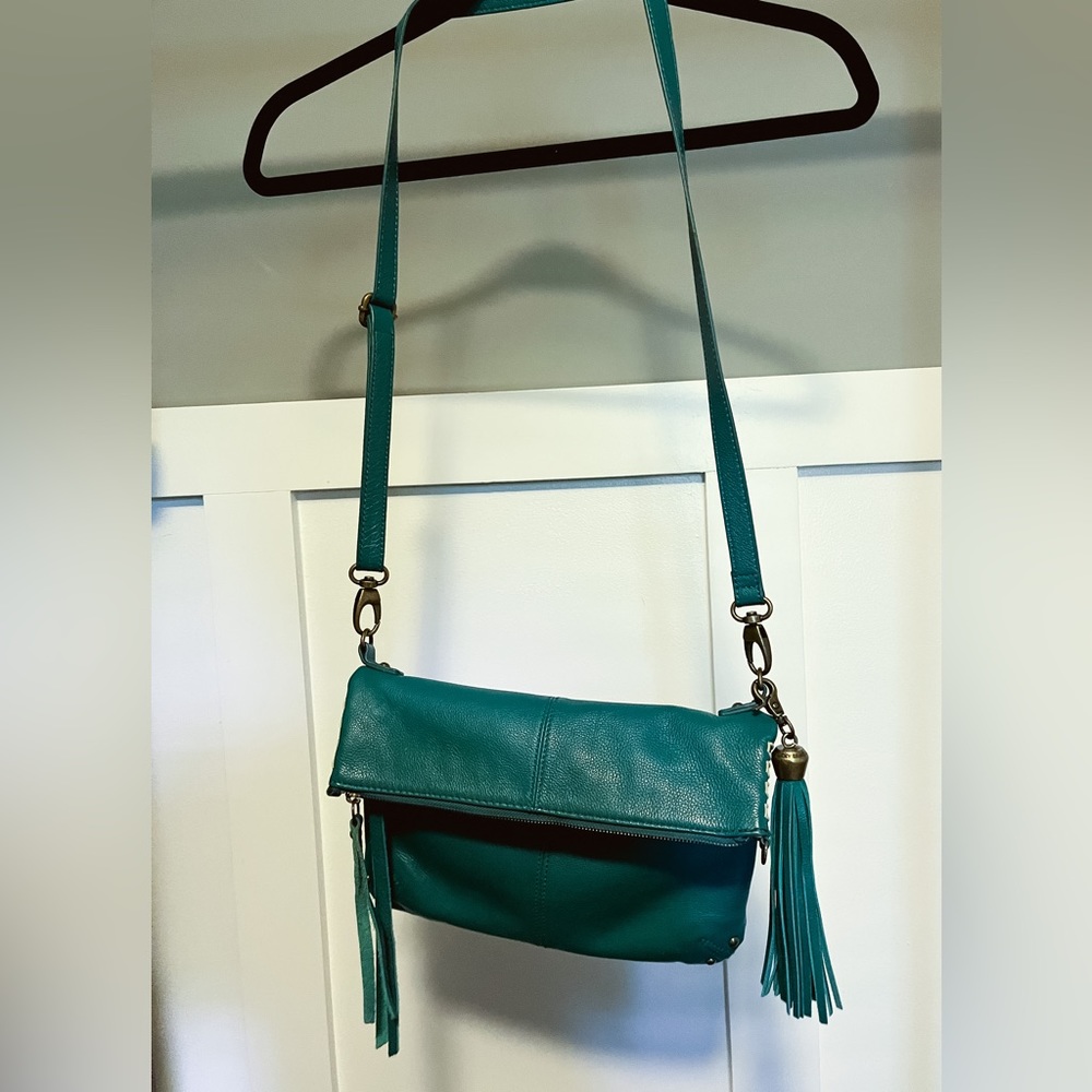 Lucky Brand Genuine Leather Teal fold over crossbody